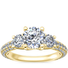 Bague de fiançailles diamant trio avec trois pierres serties micro-pavage en or jaune 14 carats(1 carat, poids total)